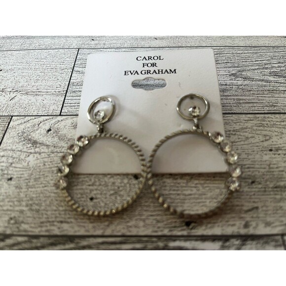 Carol for Eva Graham Silver Tone Rhinestone Hoop Earrings - Picture 3 of 4